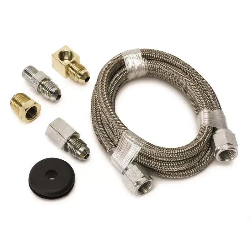 Autometer -4AN AND 1/8" NPTF FITTINGS 3FT. Length Braided Stainless Steel Line | Universal (3227)