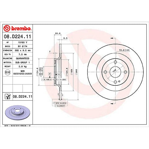 Brembo OEM Equivalent Rear Brake Rotor | 2016-2025 Mazda MX-5 Miata (08.D224.11)