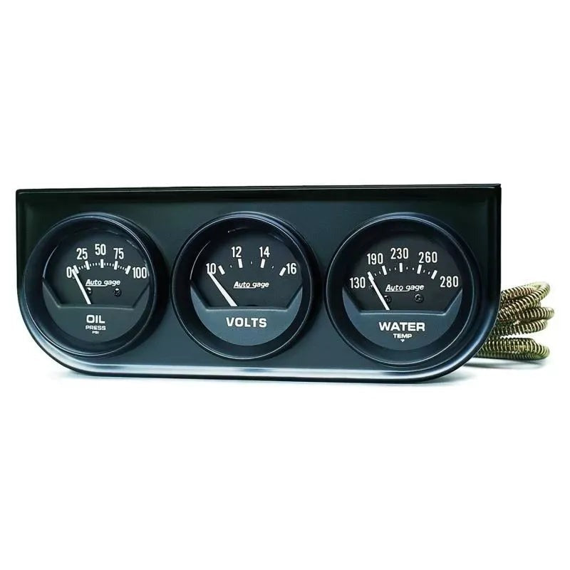 Autometer 2-1/16" 100 PSI/280 °F/16V Oil Pressure / Water Temperature / Volt Meter Gauge Console Black Dial w/Black Bezel | Universal (2348)