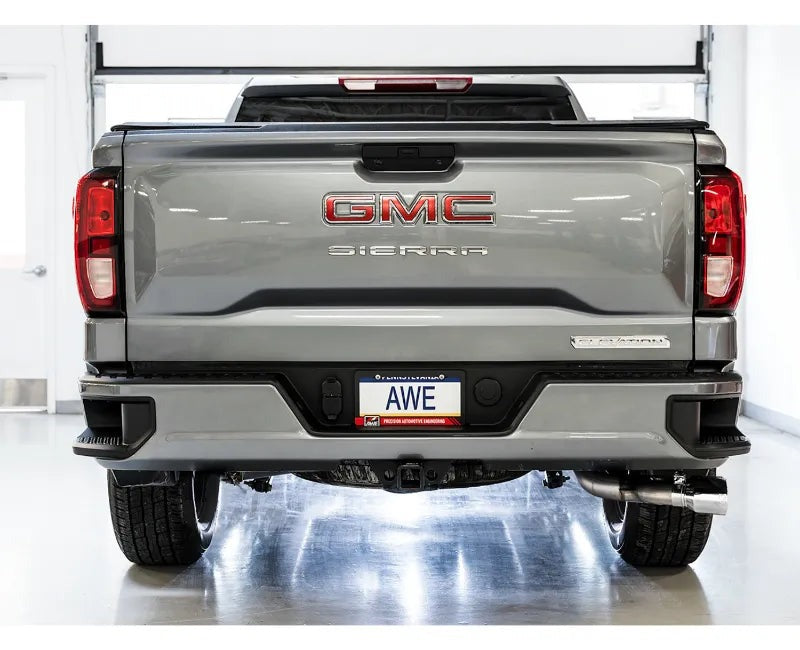 AWE 0FG Catback Dual Side Exit Exhaust for 4th Gen Silverado/Sierra 1500 5.3L (Flat Bumper) - Chrome Silver Tips (3015-22207)