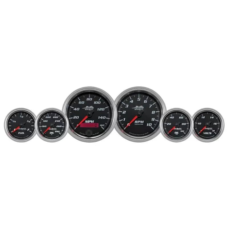 Autometer 160 MPH/0-10000 RPM/100 PSI/140-280 °F/8-18V/280ΩE-0ΩF PRO-CYCLE 6-Piece Gauge Kit Black | Universal (19601)