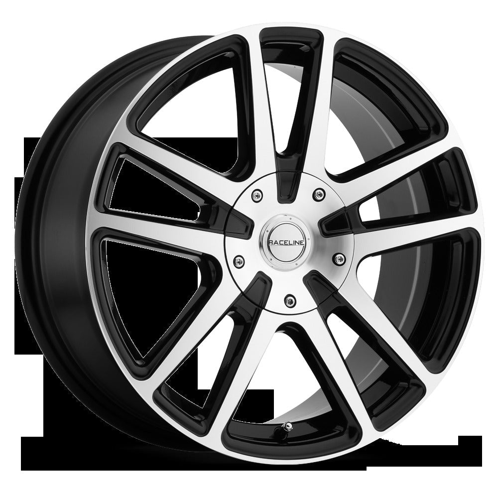 Raceline Wheels Encore Black w/ Machined Spoke Faces and Outer Lip Ring 18x8 | 5x127/5x114.3 (145M-88096+40)