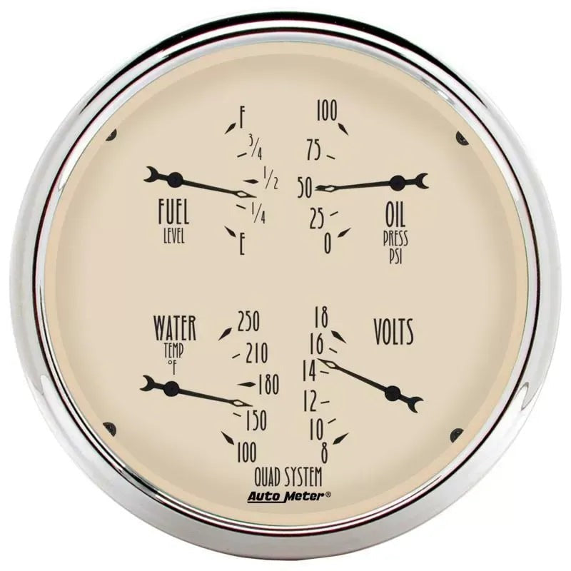Autometer 5" 100 PSI/100-250 °F/8-18V/240-33 Ω Quad Gauge Antique Beige | Universal (1810)