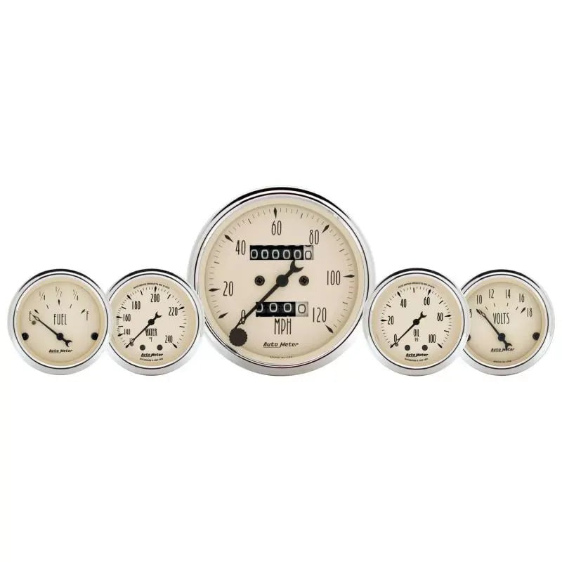 Autometer 3-1/8" & 2-1/16" Mechanical Speedometer WTMP & OILP 5-Piece Gauge Kit Antique Beige | Universal (1811)