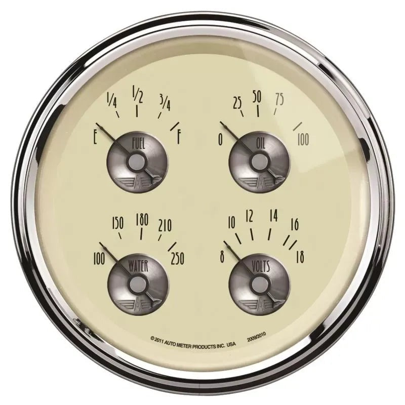 Autometer 5" 100 PSI/100-250 °F/8-18V/240-33 Ω Quad Gauge Prestige Antique Ivory | Universal (2010)