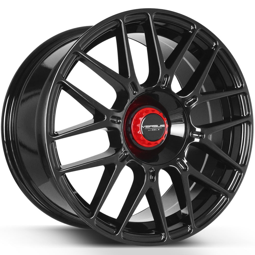 Versus Racing VS22 Black w/Red Center 17x8 | 5x112/5x120 (VS221785112/120+35BLACK/RED)