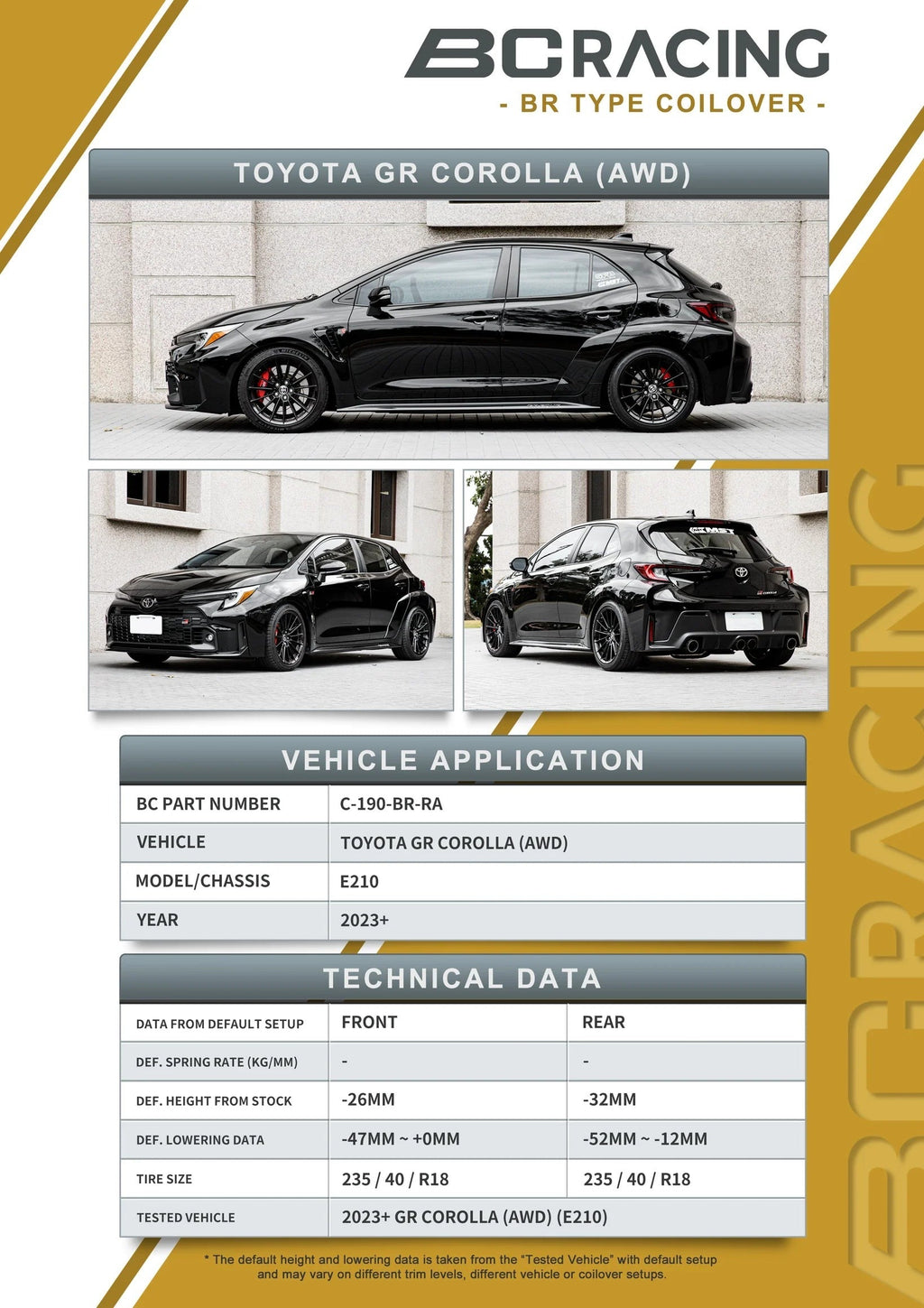 BC Racing RM-Series Coilovers | 2023+ Toyota GR Corolla (C-190-RM)
