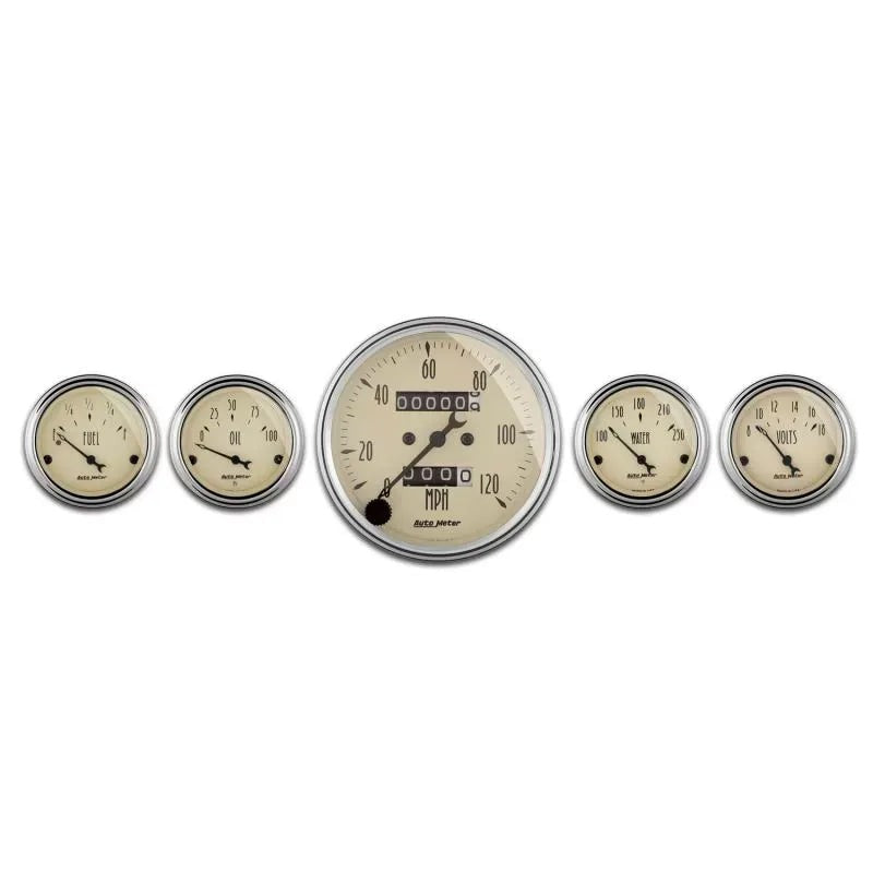 Autometer 3-1/8" & 2-1/16" Mechanical Speedometer 5-Piece Gauge Kit Antique Beige | Universal (1808)