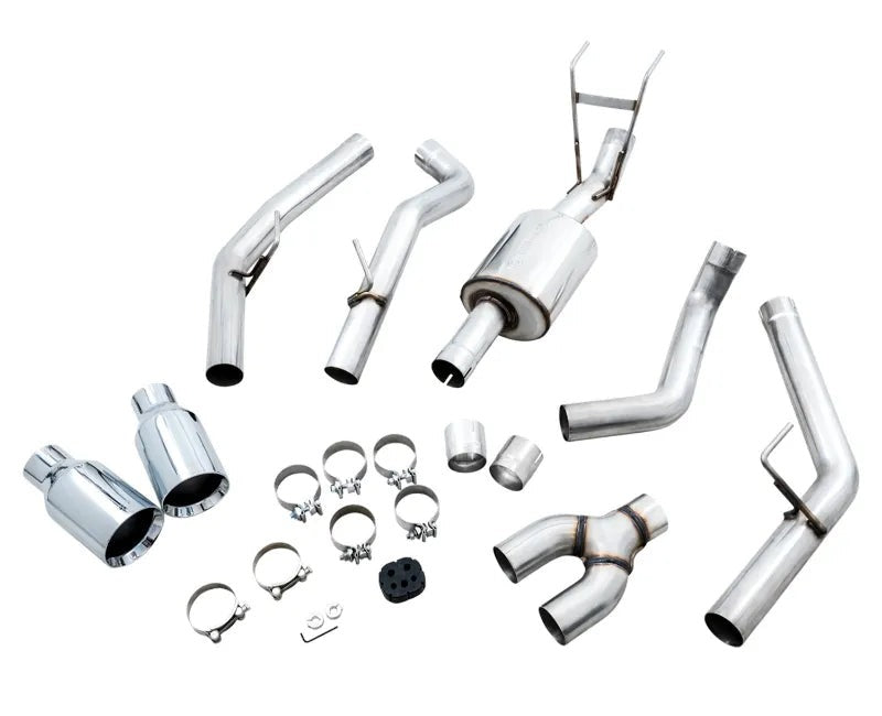AWE 0FG Dual Rear Exit Catback Exhaust for 4th Gen RAM 1500 5.7L (without bumper cutouts) - Chrome Silver Tips (3015-32101)