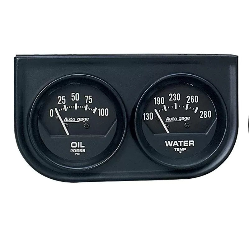 Autometer 2-1/16" 100 PSI/280 °F Oil Pressure / Water Temperature Gauge Console Black Dial w/Black Bezel | Universal (2345)