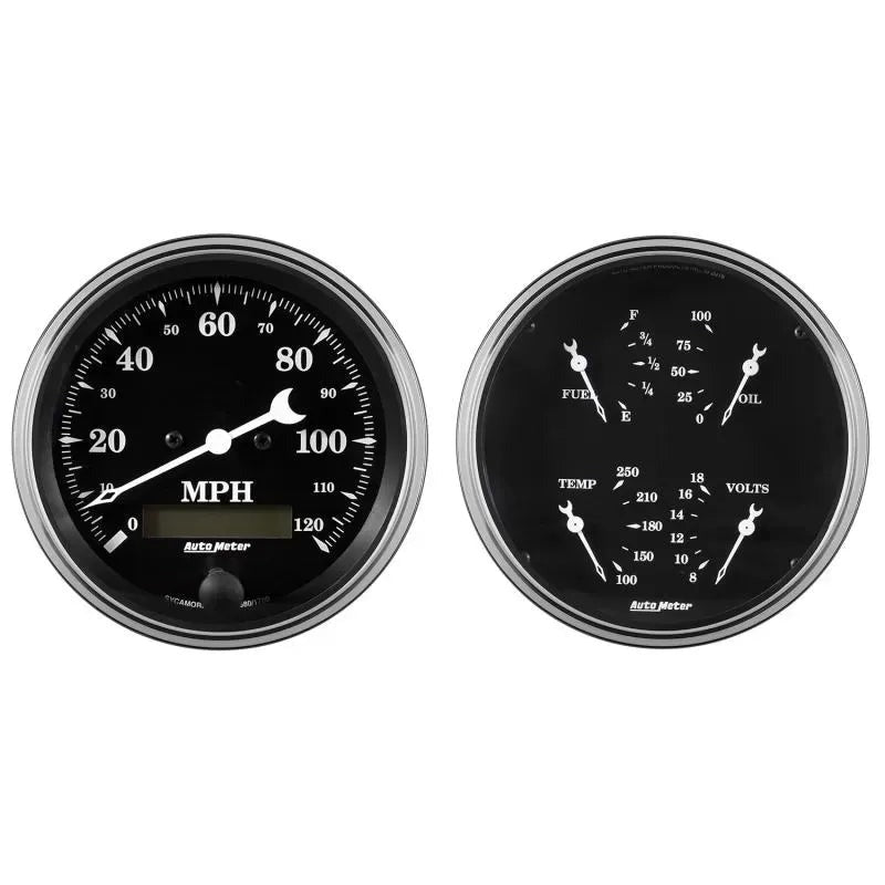 Autometer 5" 240-33 Ω Quad & Speedometer 2-Piece Gauge Kit Old Tyme Black | Universal (1703)