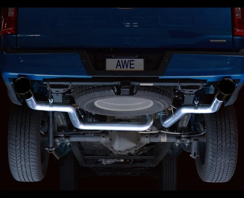 AWE 0FG Dual Split Rear Exhaust for '21+ Ford F-150 - 5" Diamond Black Tips (3015-33119)