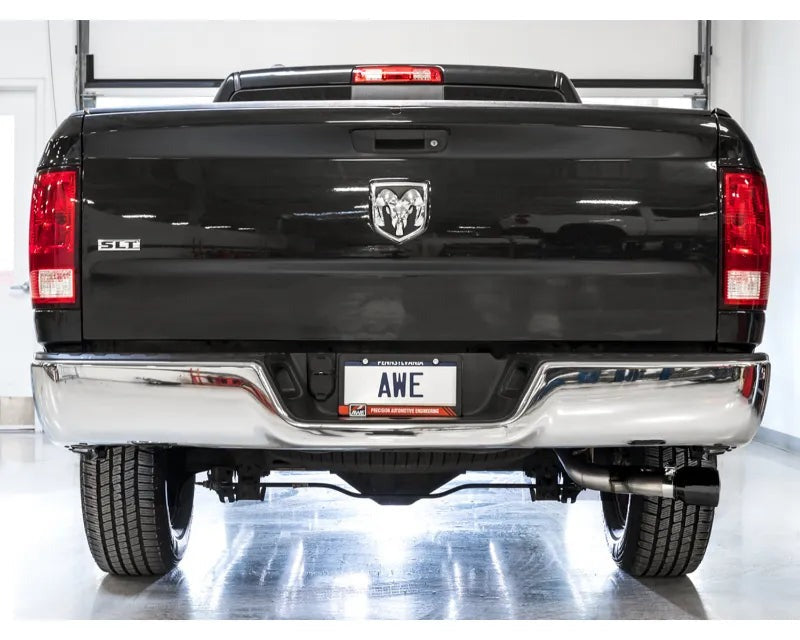 AWE 0FG Single Side Exit Catback Exhaust for 4th Gen RAM 1500 5.7L (without bumper cutouts) - Dual Diamond BlackTips (3015-33309)