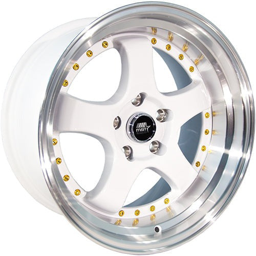 MST Wheels MT07 White w/ Machined Lip and Gold Rivets 18x8.5 | 5x114.3 (07-88565-20-WTGL)