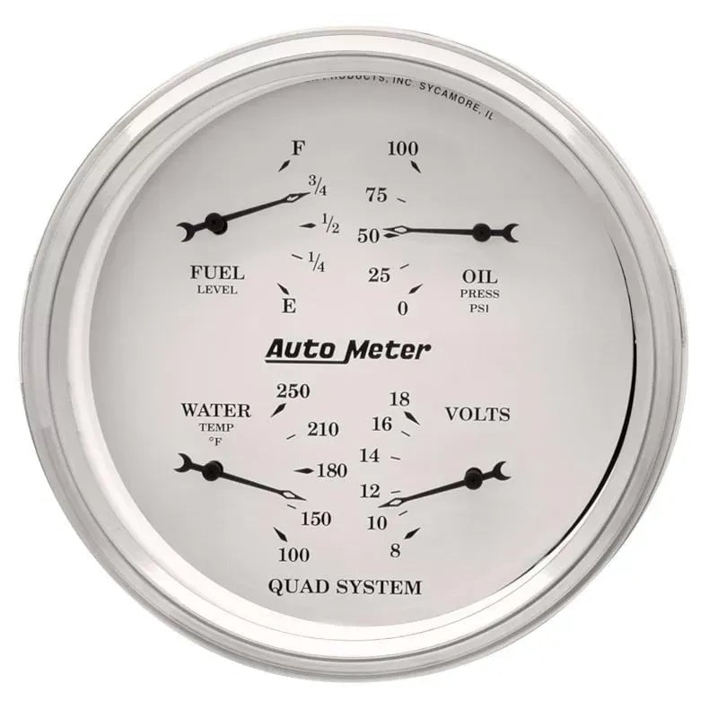Autometer 5" 100 PSI/100-250 °F/8-18V/240-33 Ω Quad Gauge Old Tyme White | Universal (1610)