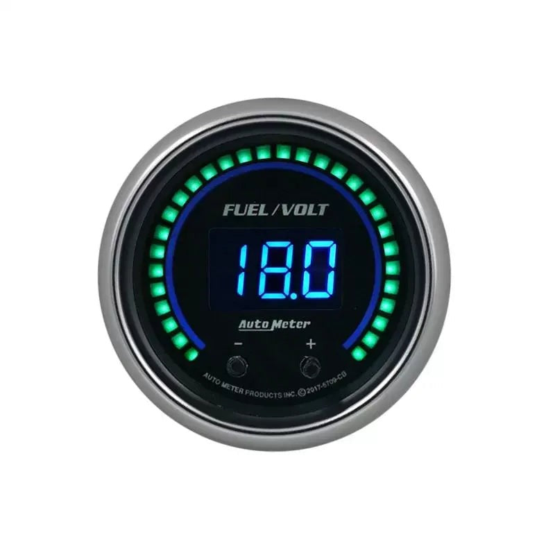 Autometer 2-1/16" Two Channel 0-100%/8-18V Digital Fuel Level /Volt Gauge Cobalt | Universal (6709-CB)
