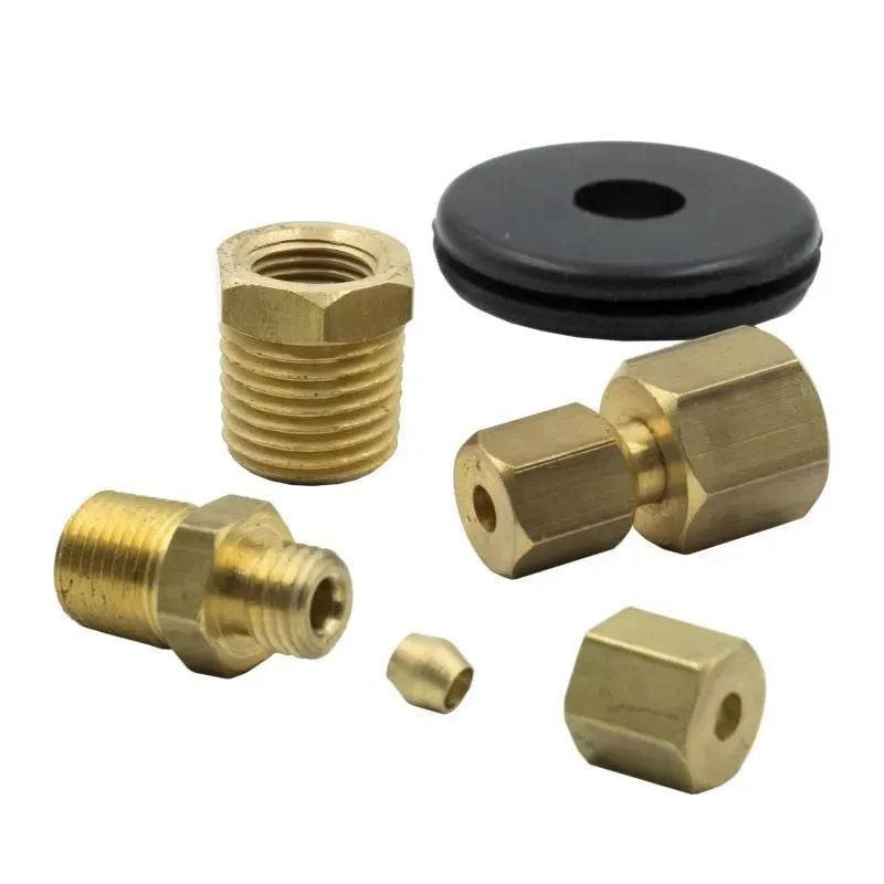Autometer 1/8" NPTF COMPRESSION TO 1/8" LINE 1/8" NPTF COMPRESSION TO 1/8" LINE Fitting Kit Brass | Universal (3290)