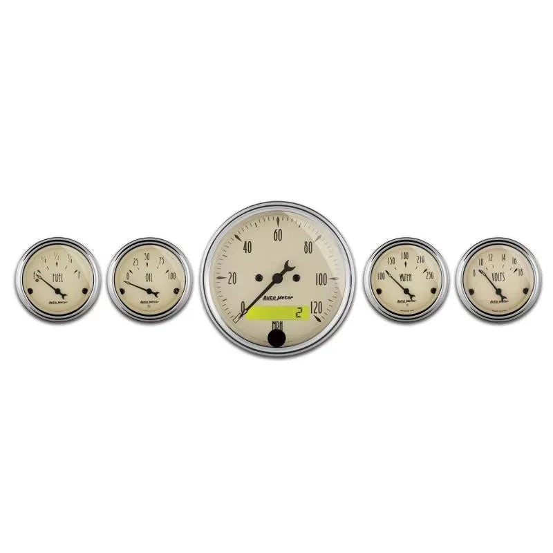 Autometer 3-1/8" & 2-1/16" Electric Speedometer 5-Piece Gauge Kit Antique Beige | Universal (1809)