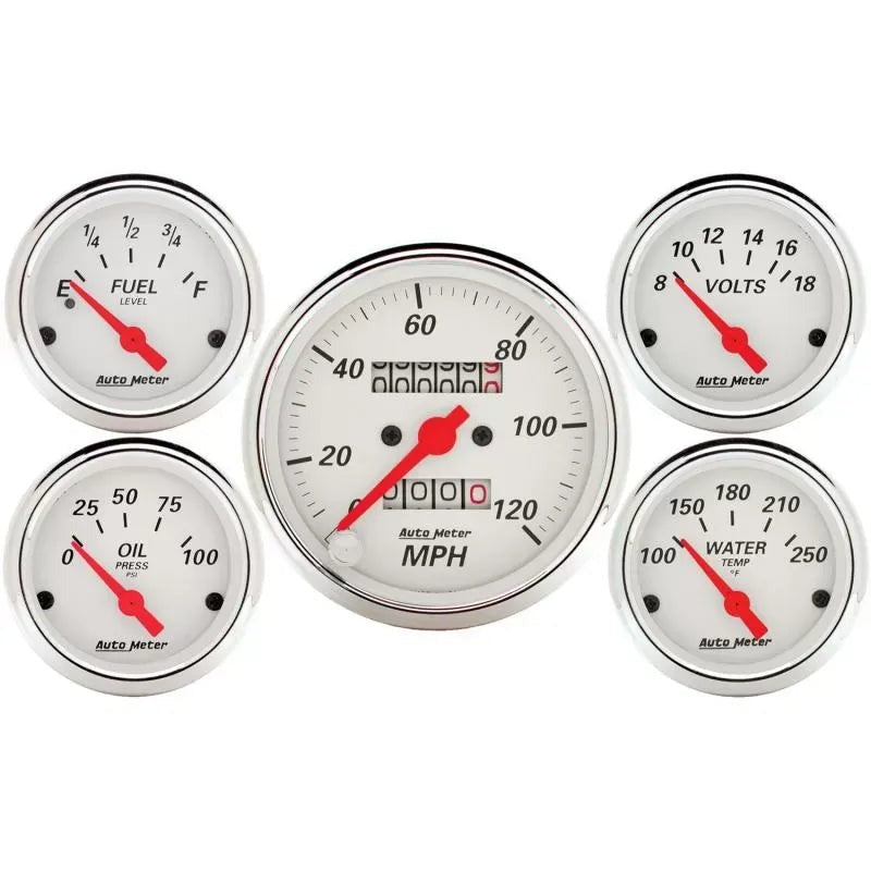 Autometer 3-1/8" & 2-1/16" Mechanical Speedometer 5-Piece Gauge Kit Arctic White | Universal (1300)