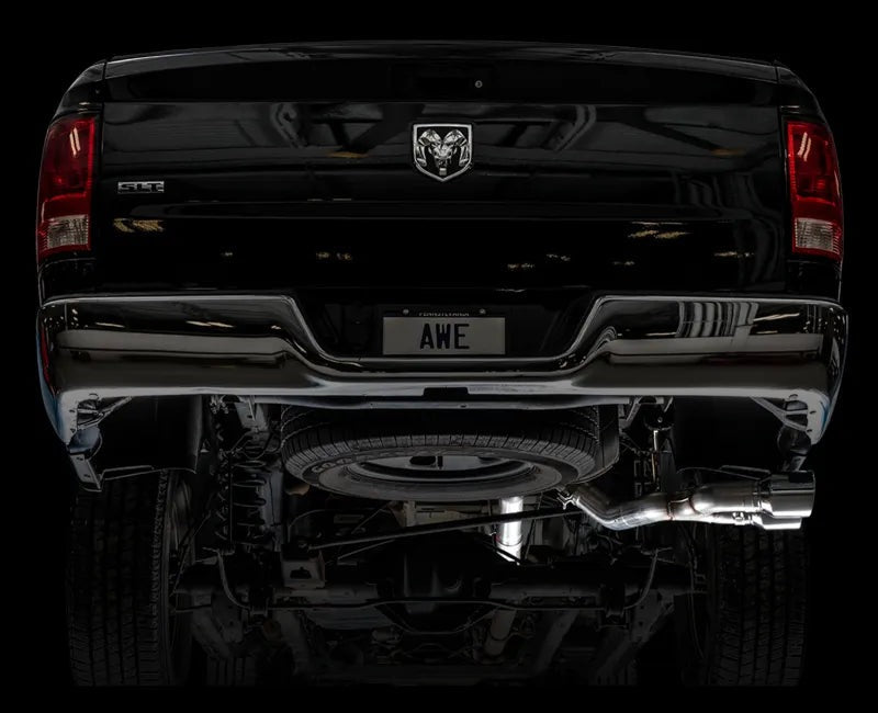 AWE 0FG Single Side Exit Catback Exhaust for 4th Gen RAM 1500 5.7L (without bumper cutouts) - Dual Chrome Tips (3015-32304)