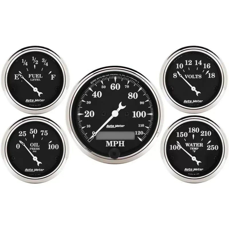 Autometer 3-1/8" & 2-1/16" Electric Speedometer 5-Piece Gauge Kit Old Tyme Black | Universal (1709)