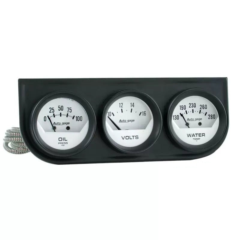 Autometer 2-1/16" 100 PSI/280 °F/16V Oil Pressure / Water Temperature / Volt Meter Gauge Console White Dial w/Black Bezel | Universal (2324)