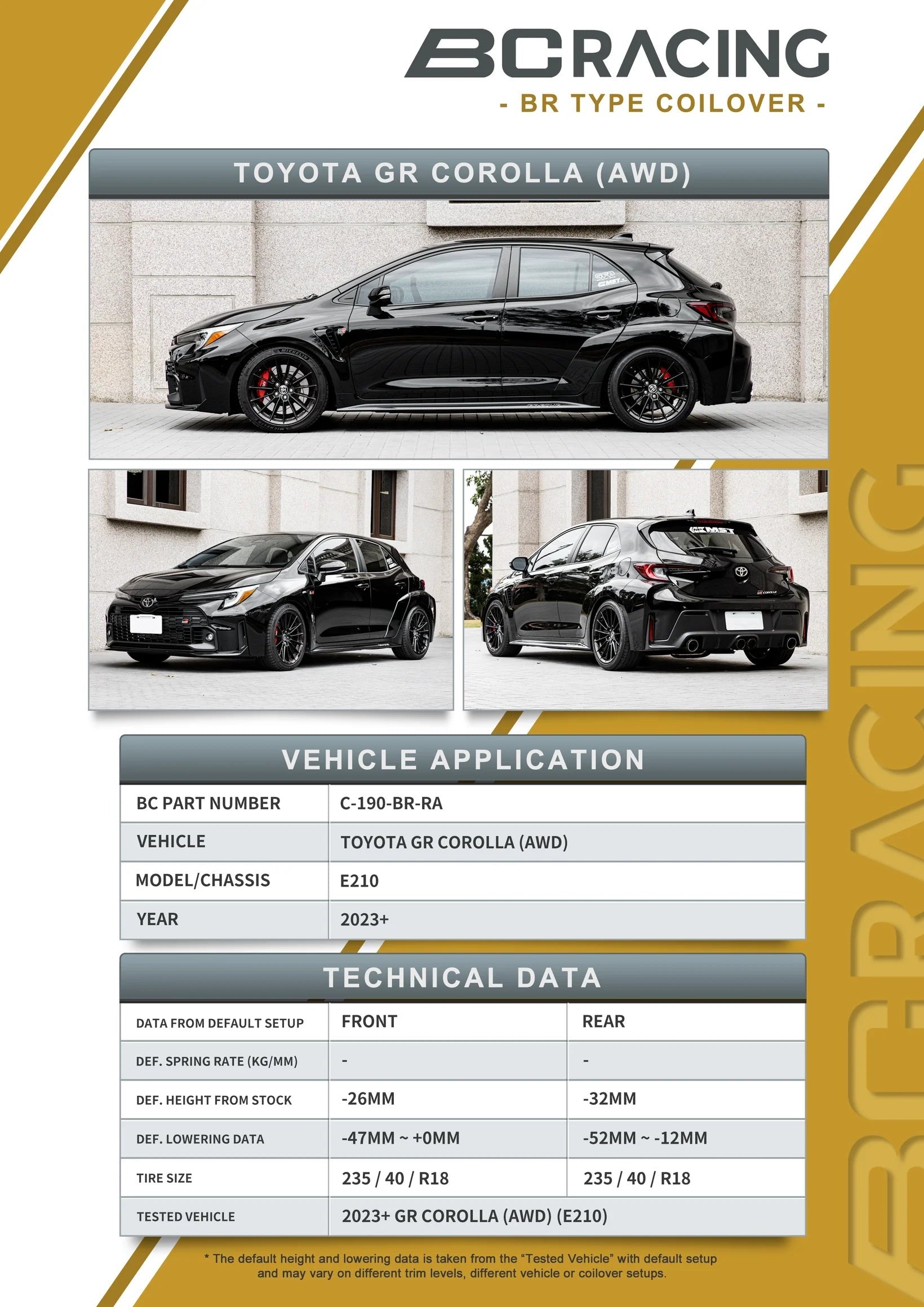 BC Racing BR-Series Coilovers | 2023+ Toyota GR Corolla (C-190-BR)