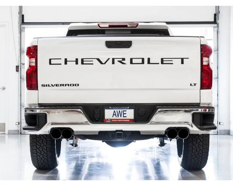 AWE 0FG Catback Split Rear Exit Exhaust for 4th Gen Silverado/Sierra 1500 6.2L (With Bumper Cutouts) - Quad Diamond Black Tips (3015-43204)