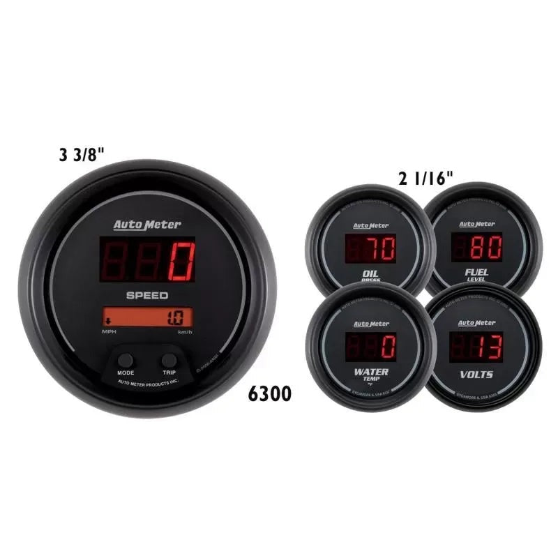 Autometer 3-3/8" & 2-1/16" SPORT-COMP Digital 5-Piece Gauge Kit | Universal (6300)