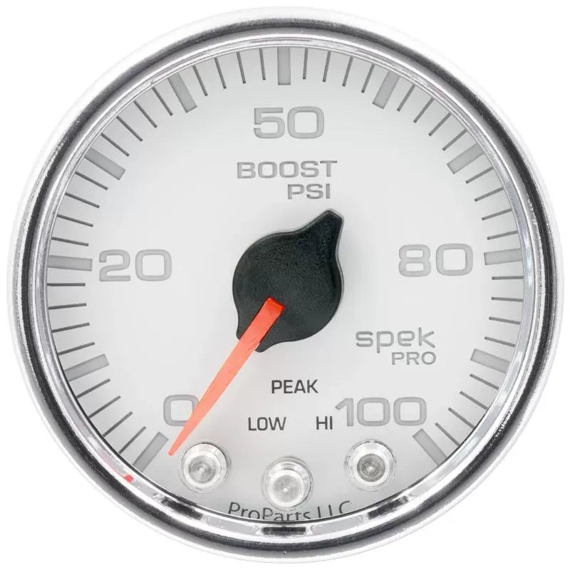 Autometer 2-1/16" 0-100 PSI SPEK-PRO Boost Gauge White/Chrome | Universal (P30511)