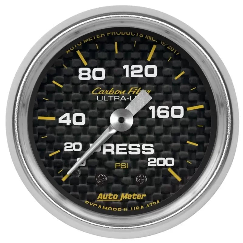 Autometer 2-1/16" 0-200 PSI Pressure Gauge Carbon Fiber | Universal (4734)