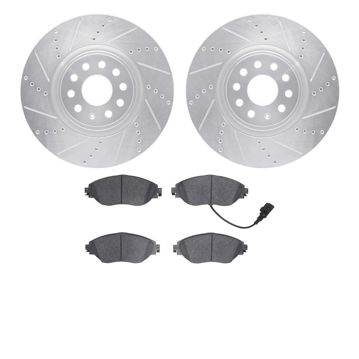 R1 Concepts Front & Rear Drilled & Slotted Carbon Coated Rotor Set w/Optimum Pads | 2015-2019 VW Golf R (WBUH2-74160)