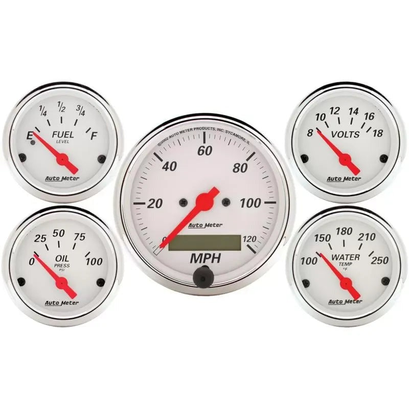 Autometer 3-1/8" & 2-1/16" Electric Speedometer 5-Piece Gauge Kit Arctic White | Universal (1302)