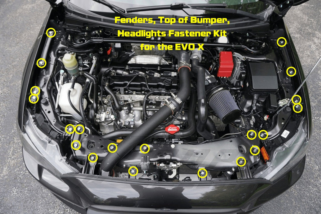 ZSPEC Fenders/Top-of-Bumper/Headlights Stainless/Billet Fasteners | 2008-2013 Mitsubishi Evo X (00843612112682)