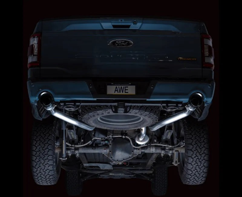 AWE 0FG Resonated Catback for '21+ Ford F-150 Tremor (With Bumper Cutouts) - Diamond Black Tips (3015-33402)