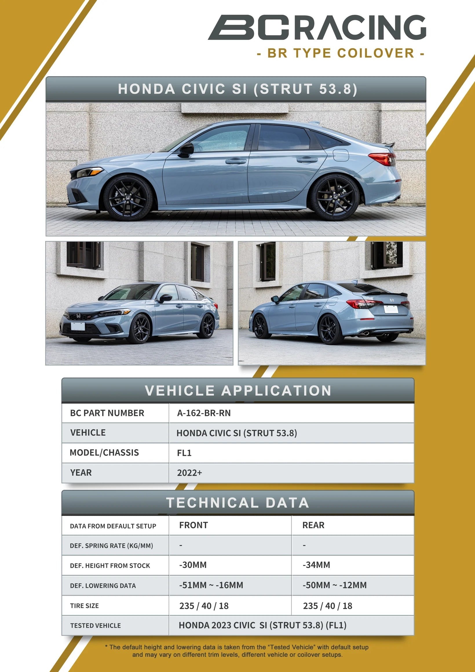 BC Racing BR-Series Coilovers | 2022+ Honda Civic Si (A-162-BR)