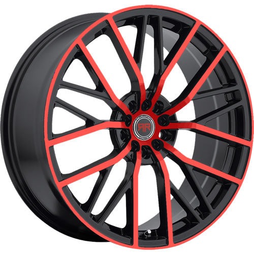 Revolution Racing RR07 Black w/ Red Spoke Faces and Outer Lip 18x8 | 5x114.3/5x120 (RR07-18851143120+40BR)