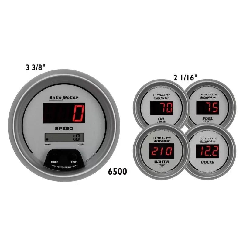Autometer 3-3/8" & 2-1/16" ULTRA-LITE Digital 5-Piece Gauge Kit | Universal (6500)