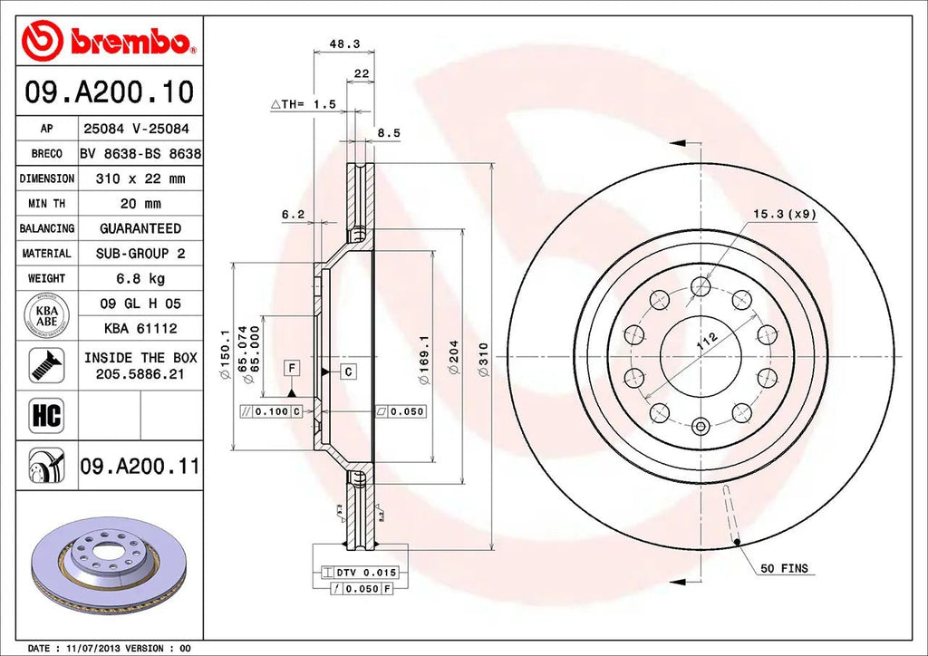 Brembo Premium UV Coated Rotors | Multiple Audi / VW Fitments (09.A200.11)