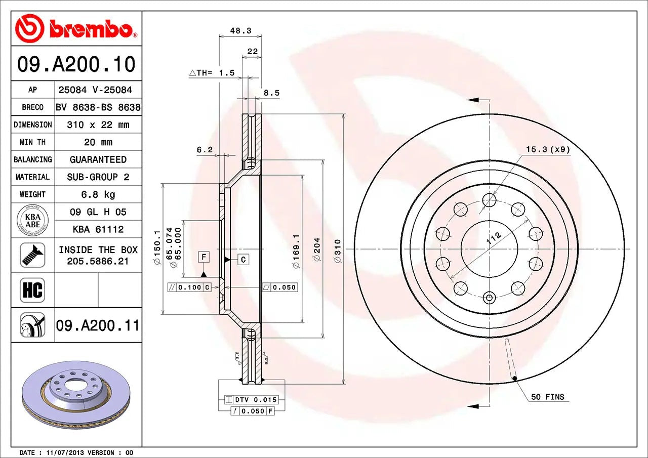 Brembo Premium UV Coated Rotors | Multiple Audi / VW Fitments (09.A200.11)
