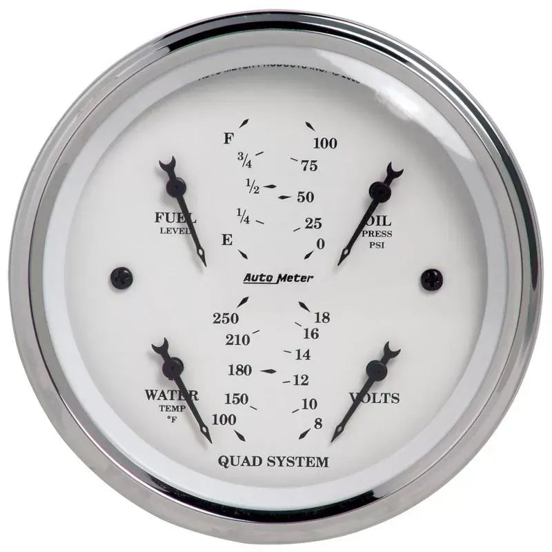 Autometer 3-3/8" 100 PSI/100-250 °F/8-18V/240-33 Ω Quad Gauge Old Tyme White | Universal (1612)