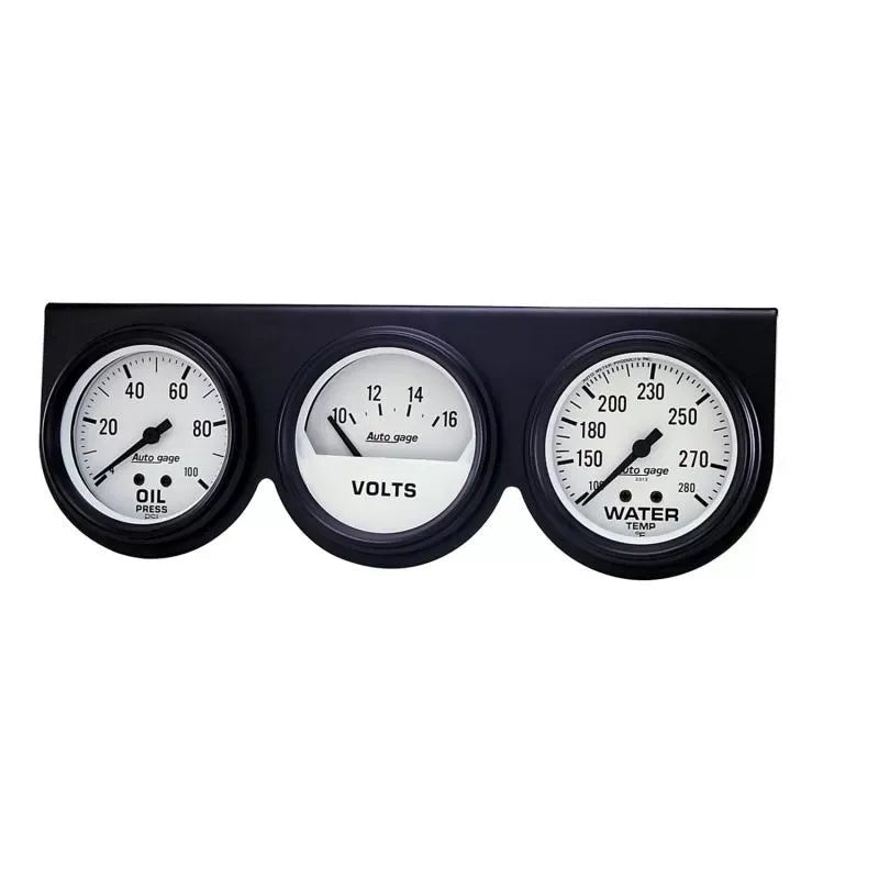 Autometer 2-5/8" 100 PSI/280 °F/16V Oil Pressure / Water Temperature / Volt Meter Gauge Console White Dial w/Black Bezel | Universal (2328)
