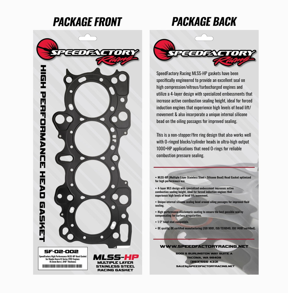 SpeedFactory Racing High Performance MLSS-HP Head Gaskets | 1990-2001 Acura Integra, 1999-2000 Honda Civic Si, and 1997-2000 Honda Civic Type-R (SF-02-200)