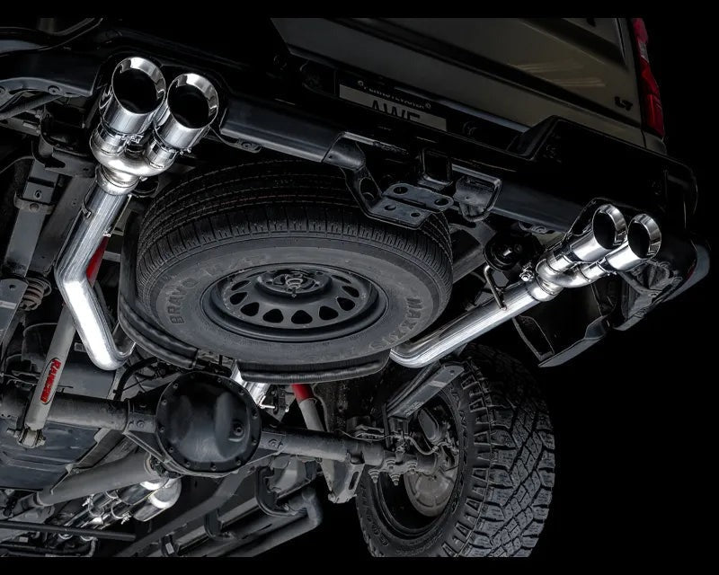 AWE 0FG Catback Split Rear Exit Exhaust for 4th Gen Silverado/Sierra 1500 6.2L (With Bumper Cutouts) - Quad Chrome Silver Tips (3015-42203)