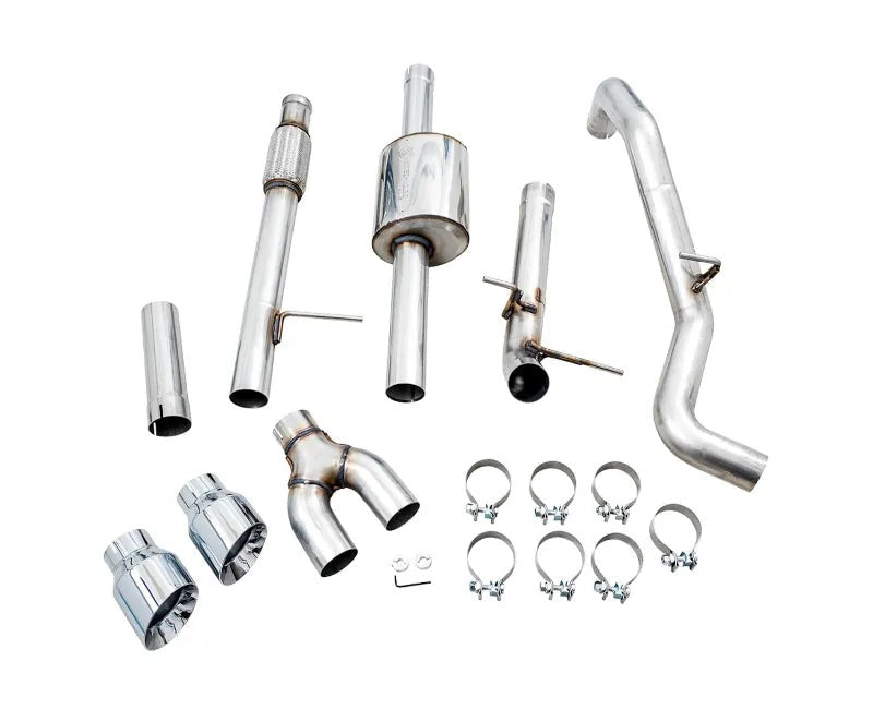 AWE 0FG Catback Dual Side Exit Exhaust for 4th Gen Silverado/Sierra 1500 5.3L (Flat Bumper) - Chrome Silver Tips (3015-22207)