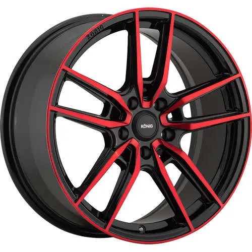 Konig Myth Gloss Black w/ Red Tinted Clearcoat Spoke Faces & Lip Ring 18x8 | 5x108 (MY8850843R)