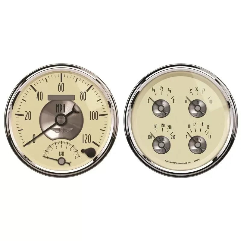 Autometer 5" 240-33 Ω Quad & Tachometer/Speedo 2-Piece Gauge Kit Prestige Antique Ivory | Universal (2004)