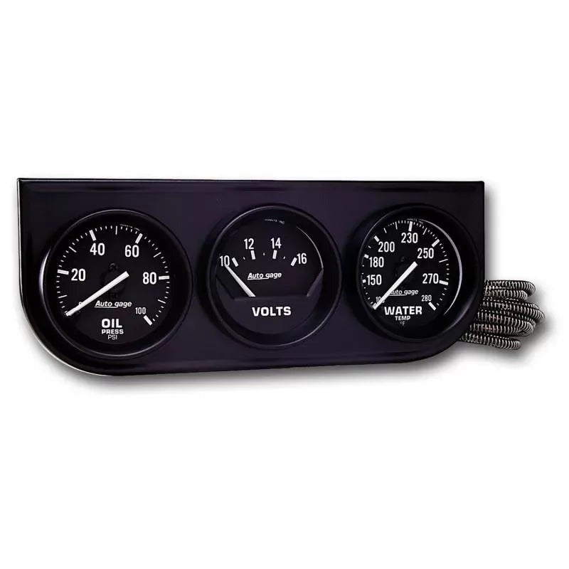 Autometer 2-1/16" 100 PSI/280 °F/16V Oil Pressure / Water Temperature / Volt Meter Gauge Console Mechanical Black Dial w/Black Bezel | Universal (2397)