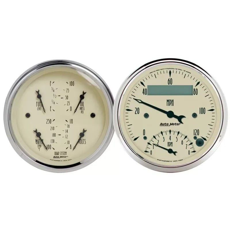 Autometer 3-3/8" 240-33 Ω Quad & Tach/Speedometer 2-Piece Gauge Kit Antique Beige | Universal (1820)