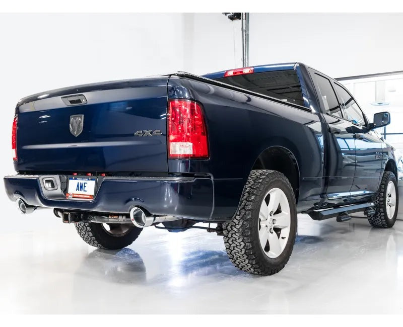 AWE 0FG Dual Rear Exit Catback Exhaust for 4th Gen RAM 1500 5.7L (with bumper cutouts) - Chrome Silver Tips (3015-32002)